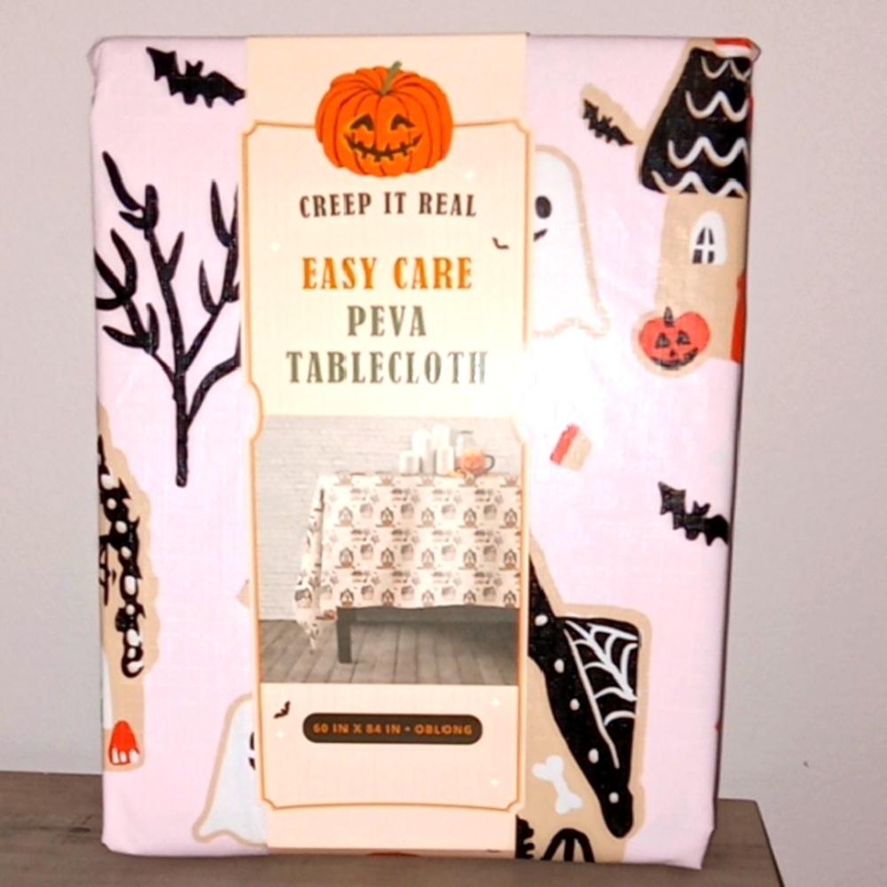 Halloween PEVA Tablecloth with Ghost and Pumpkin Design